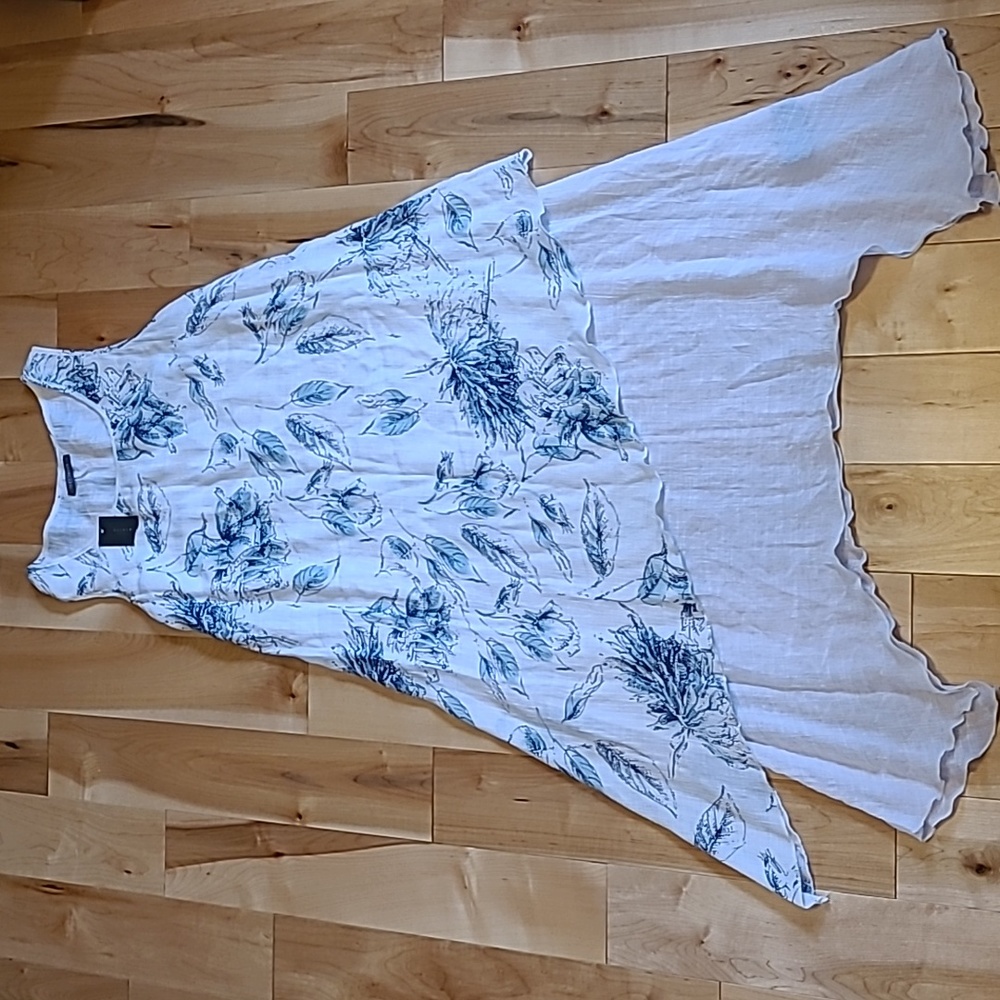 NWT Floral Lagenlook Maxi Dress Suzy Shier flowy gauzy crinkle Modest White - Picture 5 of 6